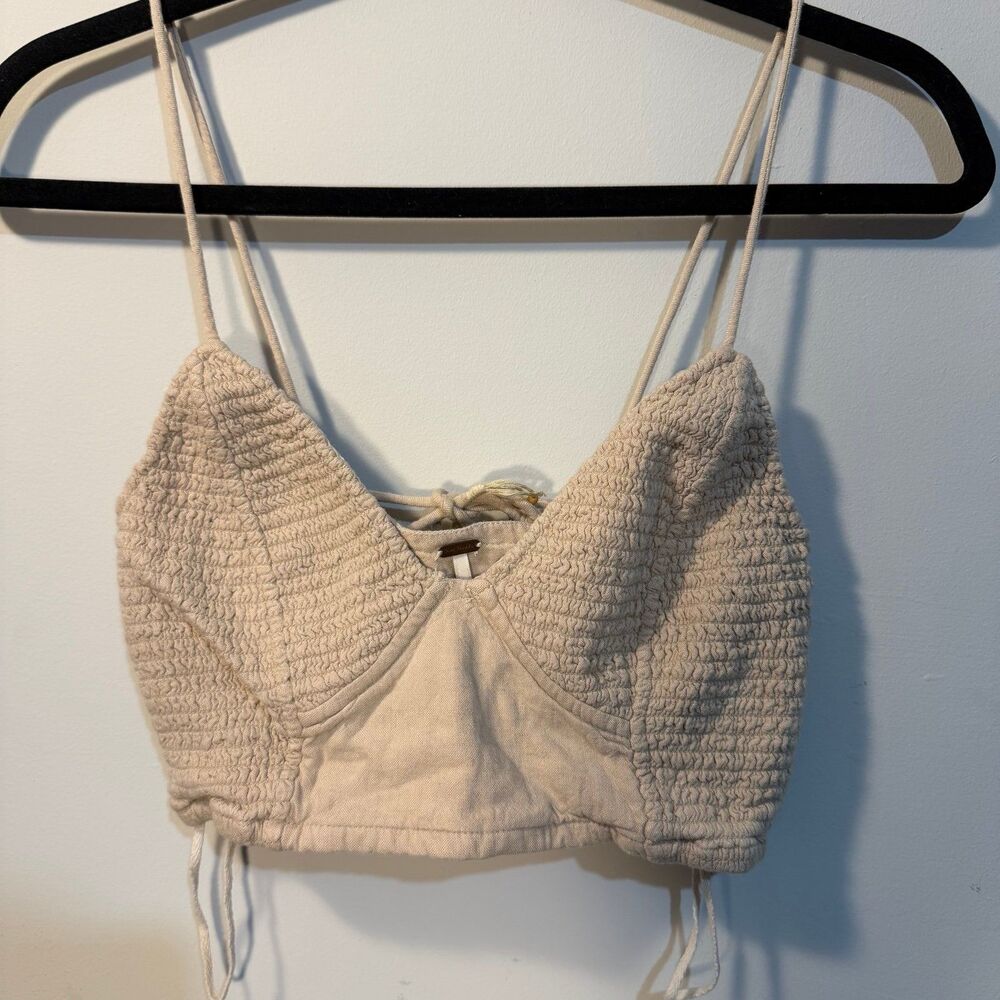 Free People textured knit crop top with tie detail, women’s XS